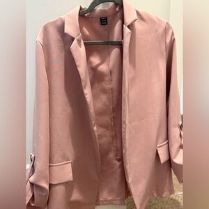 SHEIN Blush Pink Open Front Blazer Roll Tab Sleeve Size M